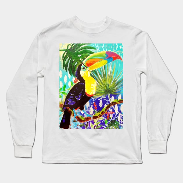 Toucan in the jungle art print Long Sleeve T-Shirt by Orangerinka